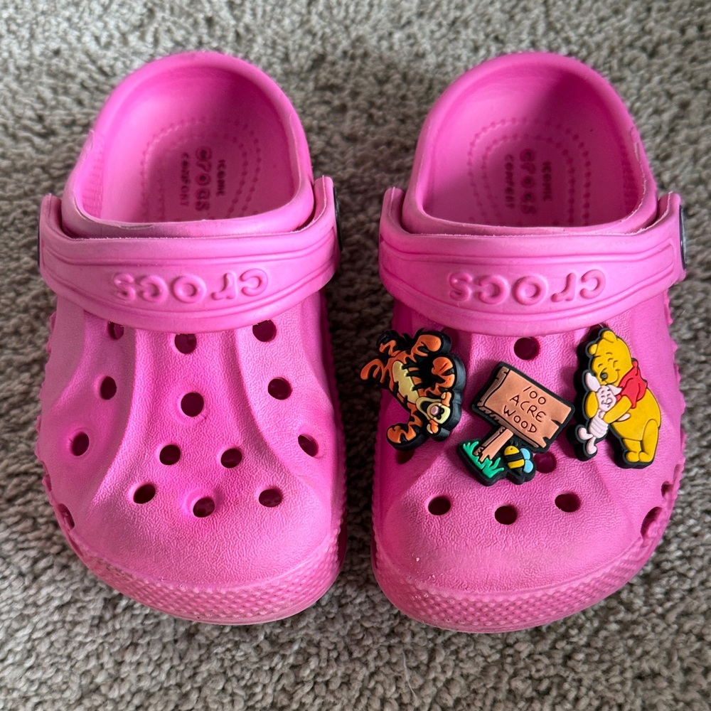 CROCS Kids Pink Clogs with Winnie the Pooh Jibbitz